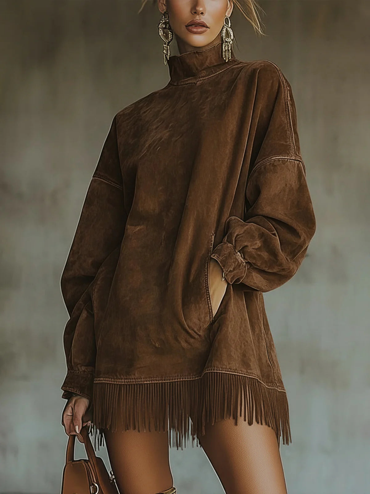 Muriel | Langarm-Minikleid mit Fransen