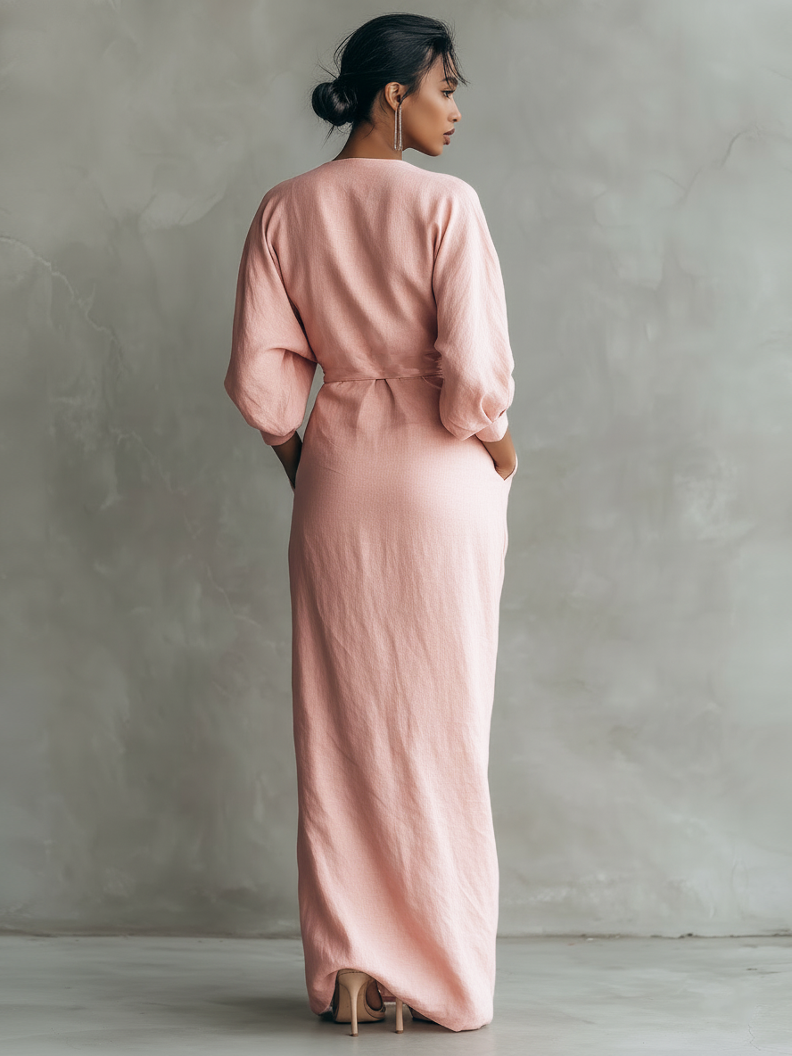Nina | Minimalistisches Rosa Leinen Maxikleid