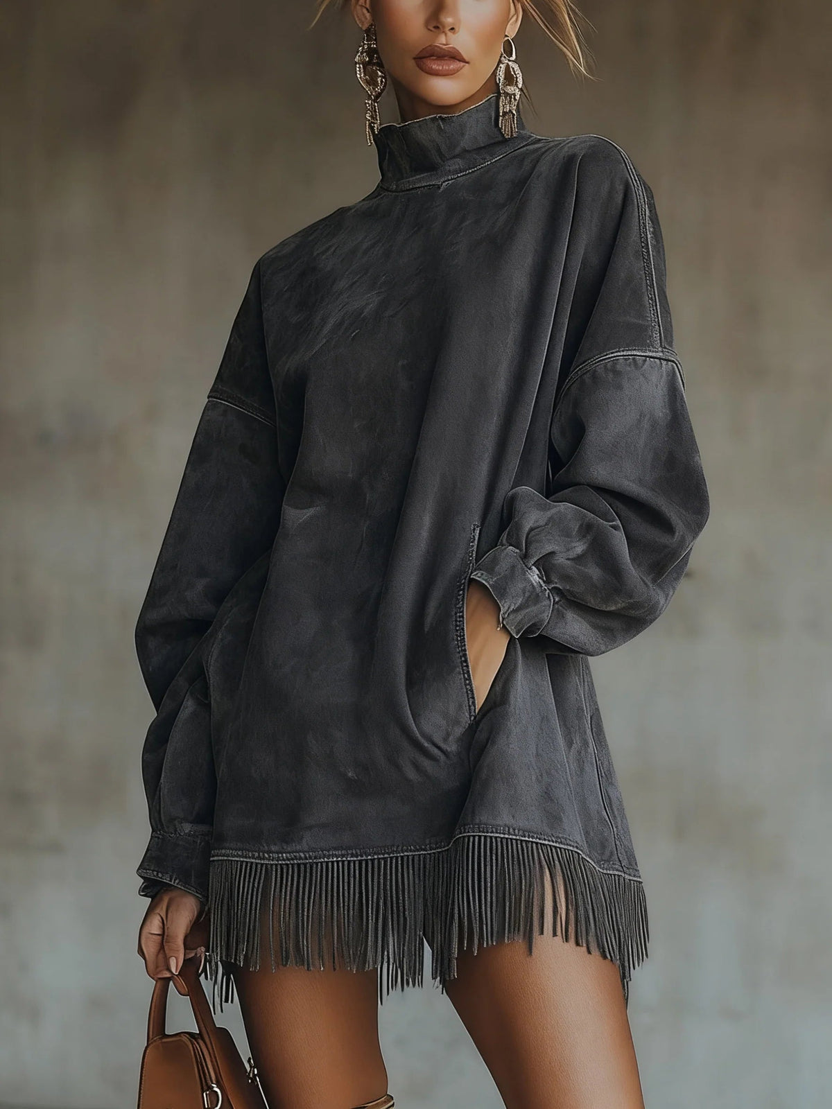 Muriel | Langarm-Minikleid mit Fransen