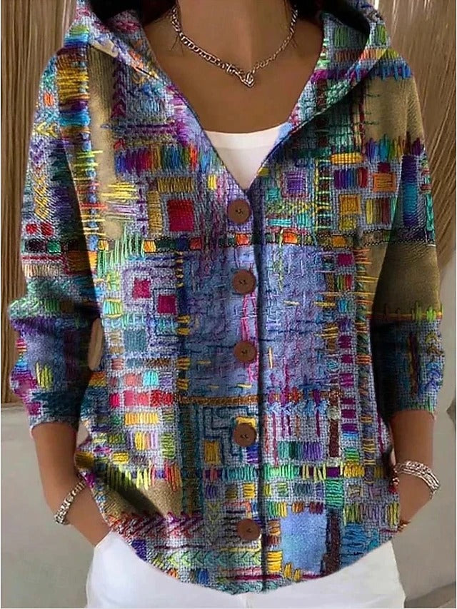 Ariya | Mehrfarbige Strickjacke mit Kapuze