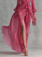 Beatrice | Elegantes Chiffon V-Ausschnitt Tailliertes Langkleid