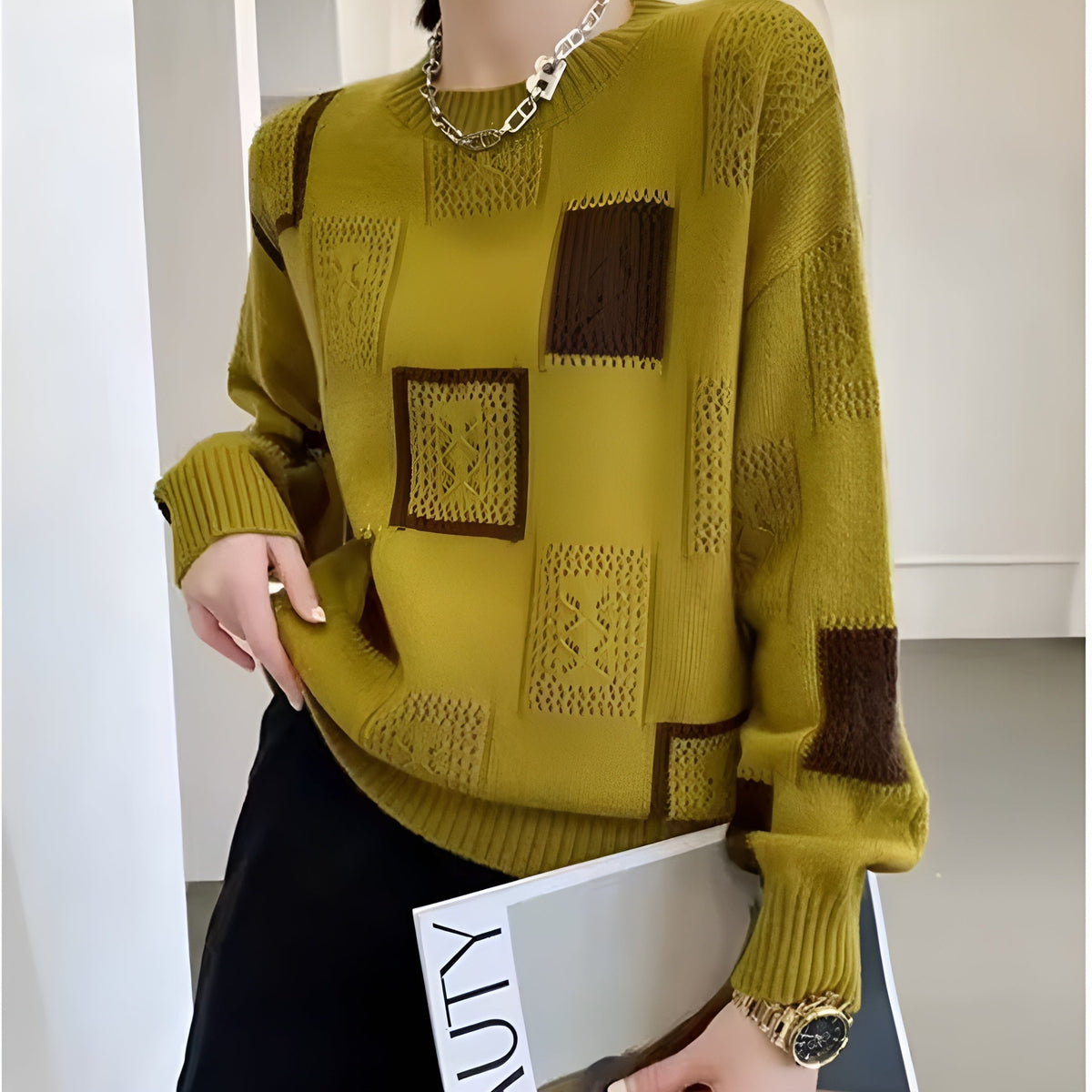 Jasmine | Strickpullover mit Geometrischem Patchwork