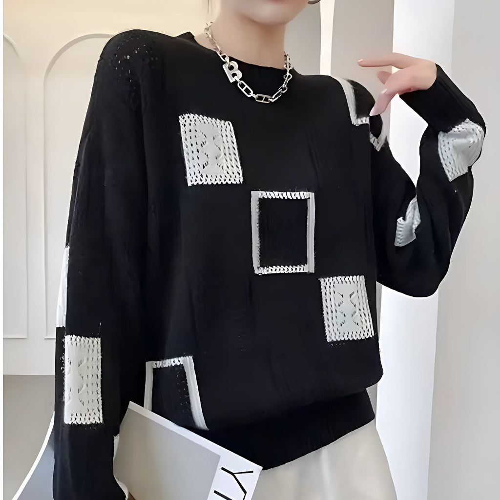 Jasmine | Strickpullover mit Geometrischem Patchwork