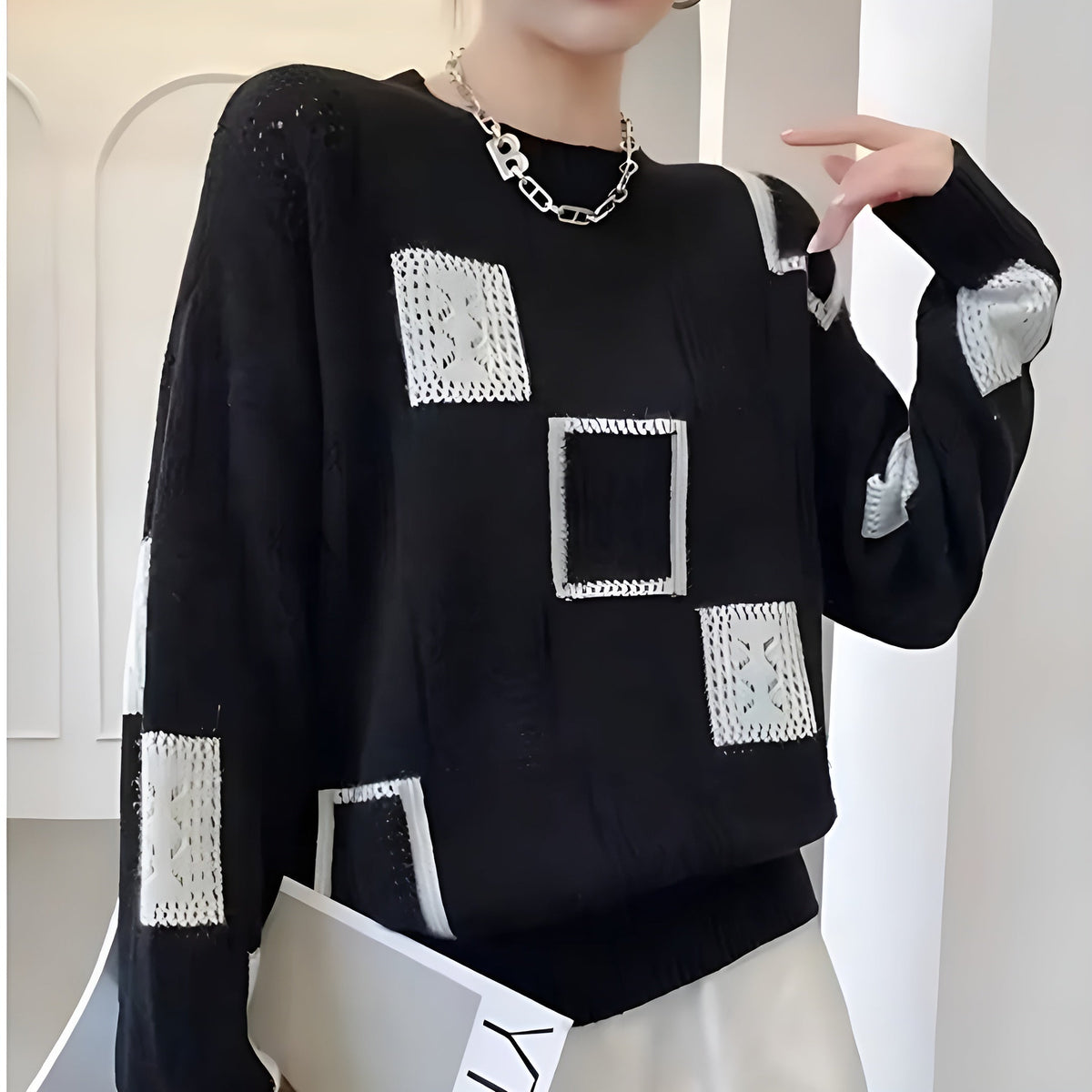 Jasmine | Strickpullover mit Geometrischem Patchwork