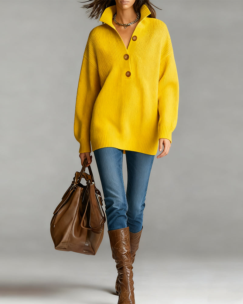 Labelle | Geknöpfter Strickpullover mit Stehkragen